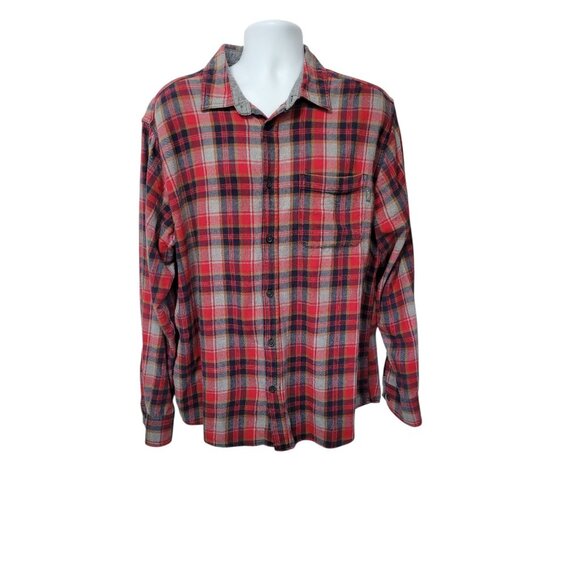 Eddie Bauer Men XXL Plaid Heavy Button-Up Shirt Long Sleeve Work Street Wear Red - Picture 2 of 13